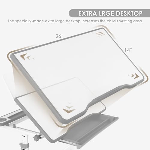 Artist hand Kids Study Desk and Chair Set Height Adjustable Children School Girl Table Large Writing Board Desk with LED Lamp Pull Out Drawer Pencil Artist hand