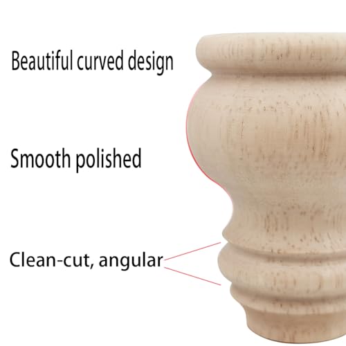 Btibpse 3" Tall Solid Wood Furniture Legs Unfinished Bun Feet for Cabinet Sofa Ottoman TV Stand Loveseat Dresser Set of 4 Btibpse