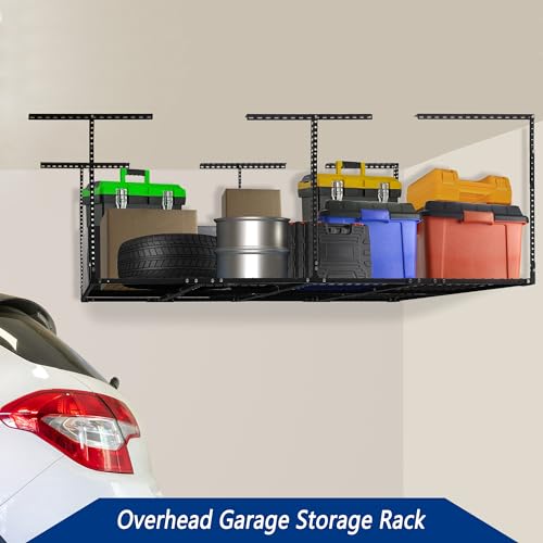 3 x 8FT Overhead Garage Storage Rack, Adjustable Ceiling Storage Racks, Garage Shelving Heavy Duty Storage Organizer System, 600lbs Weight Capacity Soywey