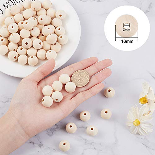 PH PandaHall 740pcs 16mm Natural Wood Beads Round Wood Beads with 3mm Hole Large Wooden Beads Wooden Loose Beads Wooden Spacer Beads for Crafts DIY PH PandaHall