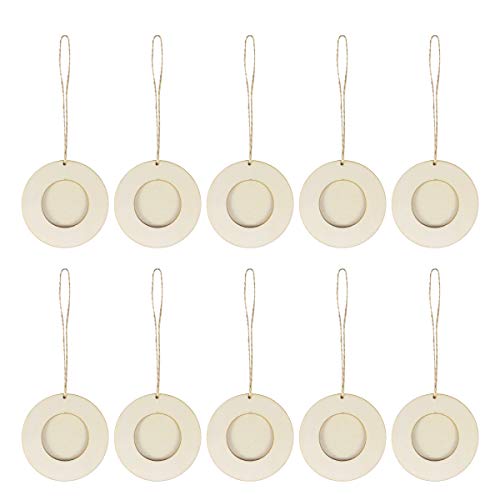 SUPVOX Wedding Decor 10pcs Mini Round Photo Frame Unfinished Wooden Picture Frame with Hanging Rope for DIY Crafts Home Bedroom Living Room Wedding SUPVOX