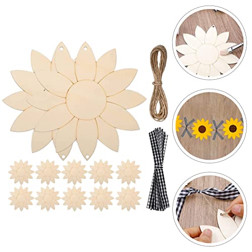 Yardwe 1 Set Sunflower Decoration Blank Cutouts Wood Chips Unpainted Cutouts Pendants Sunflower Wood Door Hanger Unfinished Flower Cutouts Tree Yardwe