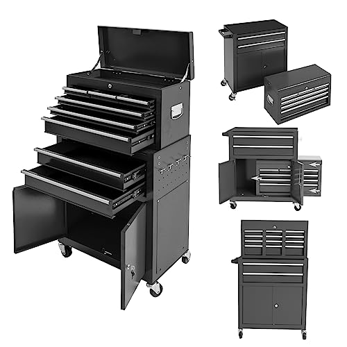 SUN & SUMMER 8-Drawer Rolling Tool Chest with Wheels Tool Storage Organizer Cabinets with Lockable Drawers Tool Box with Adjustable Shelf Tool Chest SUN & SUMMER