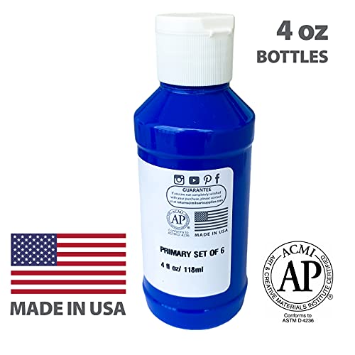 milo Acrylic Paint Set of 6 Colors | 4 oz Bottles | Student Primary Colors Acrylics Painting Pack | Made in the USA | Non-Toxic Art & Craft Paints milo