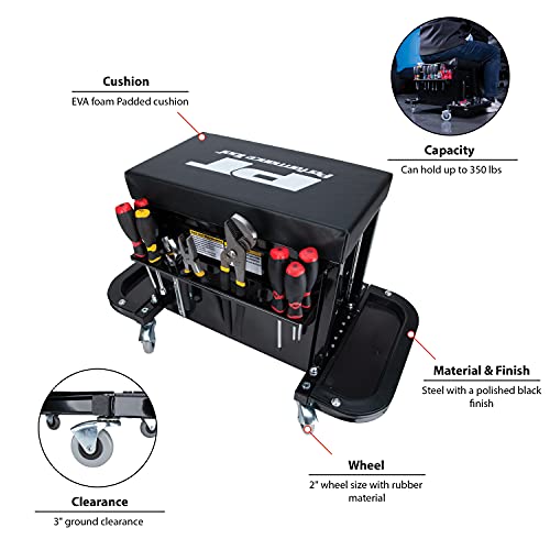 Performance Tool W85025 3-Drawer Rolling Tool Chest Seat With Magnetic Side Trays Performance Tool