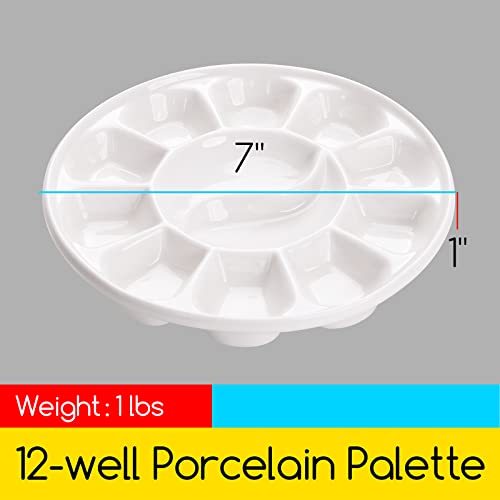 MEEDEN 12-Well Round Porcelain Watercolor Paint Palette for Watercolor Gouache Acrylic Oil Painting, 7-Inch MEEDEN
