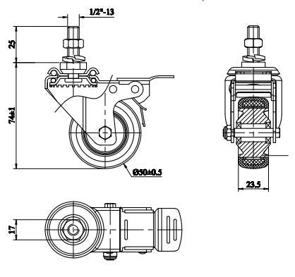Finnhomy Stem Caster Wheels 2 Inch Heavy Duty Threaded Swivel Casters 1/2" -13 x 1" with Brake Set of 4 Premium Polyurethane Wheels PU Anti-wear Finnhomy