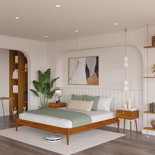 Bme Dinkee Solid Wood King Bed Frame - 15 Inch Modern Minimalist Design with Wood Slat Support Bme