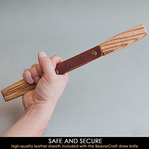 BeaverCraft DK2s Draw Knife with Leather Sheath Woodworking Tool 4.3" Drawknife Wood Carving Tools Wood Draw Knife Woodworking Whittling Tools BeaverCraft