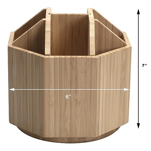 Bamboo Rotating Utensil Holder & Kitchen Organizer, Multiple Compartments, 8 Sections, store Forks, Serving Spoons, Knives, and other cooking tools MobileVision