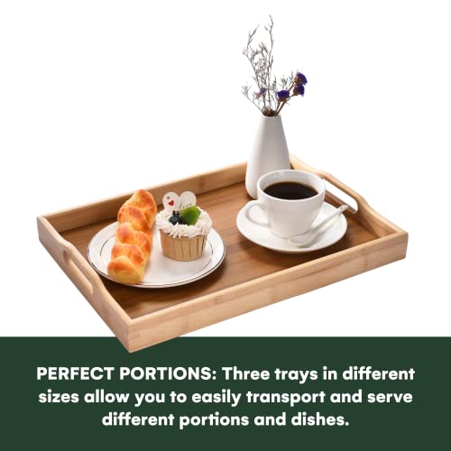 Prosumers Choice 3-Piece Set Bamboo Serving Trays with Handles - With Sizes, 1xS (38.1x25.4x4.9cm), 1xM (40.6x28.0x4.9cm), 1xL (43.2x30.5x4.9cm) - Prosumer's Choice