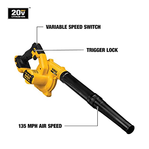 DEWALT 20V MAX Blower, 100 CFM Airflow, Variable Speed Switch, Includes Trigger Lock, Bare Tool Only (DCE100B) DEWALT