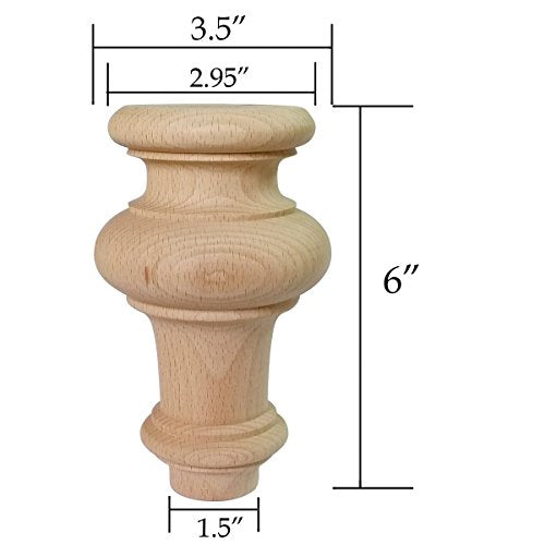 Btibpse 6" Wood Furniture Legs Unfinished Sofa Bun Feet for Cabinet, Chair, Loveseat, Ottoman, Dresser Foot Replacement Set of 4 Btibpse