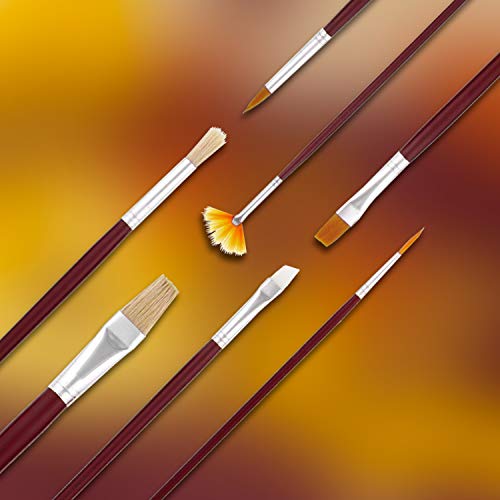 U.S. Art Supply 12-Piece Long Handle Nylon Hair & Bristle Artist Paint Brush Variety Set Red Handle U.S. Art Supply