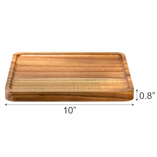 Elsjoy 2 Pack Acacia Wood Square Serving Tray, 10 Inch Square Wood Serving Platter Wooden Serving Board, Square Acacia Wood Plates for Charcuterie, Elsjoy