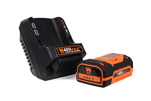 WEN Cordless Electric Leaf Blower, Brushless with 40V Max 2Ah Battery and Charger (40410), Black WEN