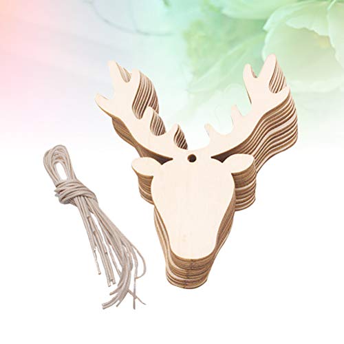 Amosfun 20PCS Wooden Deer Head Christmas Ornaments Pendant Hanging Wooden Pendant Decoration Wooden DIY Craft Christmas Tree Hanging Ornaments Amosfun