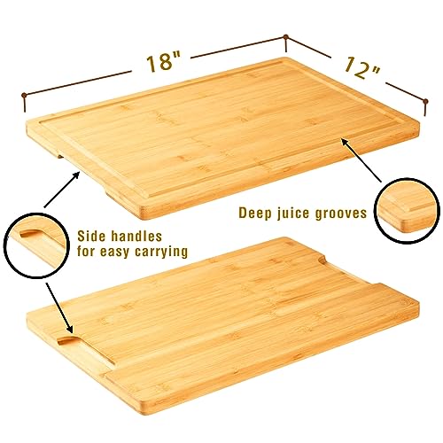 Bamboo Cutting Board for Kitchen, 18" Large Wood Charcuterie Cheese Board, Wooden Chopping Block with Side Handles and Juice Grooves Allsum