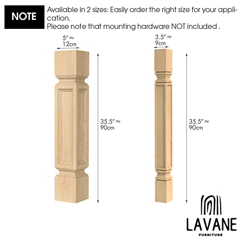 La Vane 35 1/2-inch H 5-inch W 5-inch D Cabinet Columns, Set of 2 Unfinished Square Rubber Wood Replacement Countertop Legs for Large Dining Table & La Vane