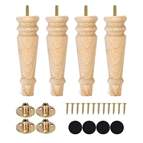 Maricome Unfinished Furniture Legs 8 inches Set of 4 Replacement Legs for Sofa Couch Cabinet Chair Solid Round Turned Screw in Maricome
