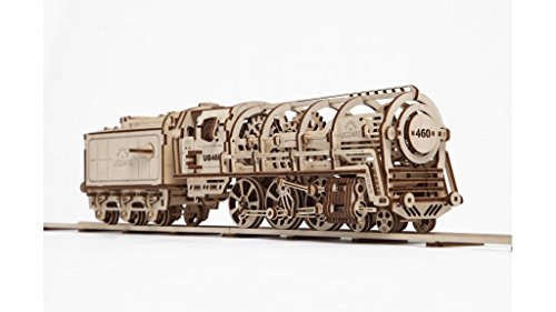UGEARS Locomotive with Tender Mechanical 3D Puzzle, Wooden Construction Set, Business Gift, Christmas and Thanksgiving Present, Adult Craft Set UGEARS