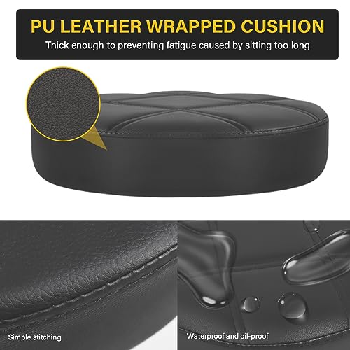 WKWKER Round Rolling Stool with Footrest PU Leather Height Adjustable 360° Swivel Stool with Wheels Office Stool Chair Home Drafting Work Studio Shop WKWKER