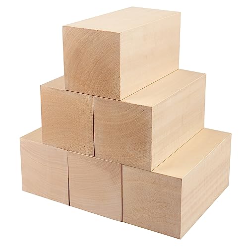 6 Pack Basswood Carving Blocks, 6x3x3 Inches Basswood Blocks for Beginner to Advanced Carvers, Ideal for DIY Projects and Gifts, Soft and Smooth, GNIEMCKIN