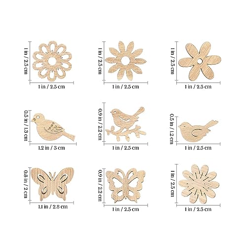 Creaides 100pcs Mini Bird Wood DIY Crafts Cutouts Wooden Bird Flower Butterfly Slices Embellishments Gift Unfinished Wood Ornaments for DIY Projects Creaides