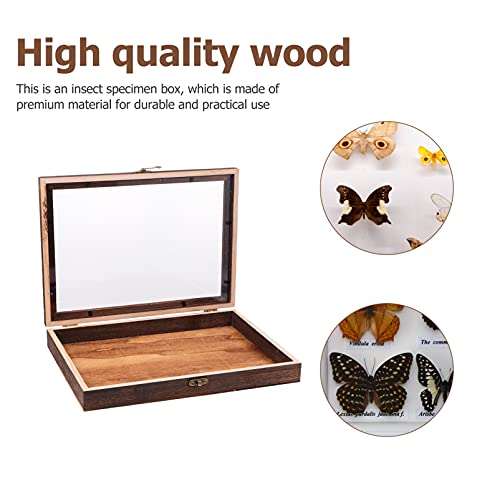 Cabilock Wood Glass Top Display Case Wooden Jewelry Display Case Storage Tray Collectibles Organizer Wood Keepsake Collector Storage Box with Metal Cabilock
