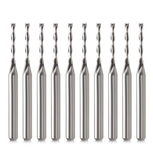 CNC Router Bits 1/8" Shank CNC Bit End Mill 1/16" Cutting Dia Flat Nose Carbide Endmill Two Flute Spiral Upcut Milling Cutter Tool Set for Wood PVC HOZLY