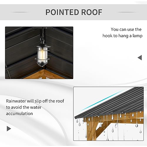 Outsunny 11' x 13' Hardtop Gazebo with Galvanized Steel Roof, Wooden Frame, Permanent Pavilion Outdoor Gazebo with Ceiling Hook for Garden, Patio, Aosom