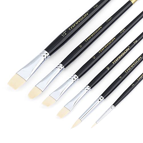 Transon Paint Brush Set 6pcs Art Painting Flexible Bristle for Acrylic Watercolor Gouache Oil Leather Canvas and Face Painting TRANSON