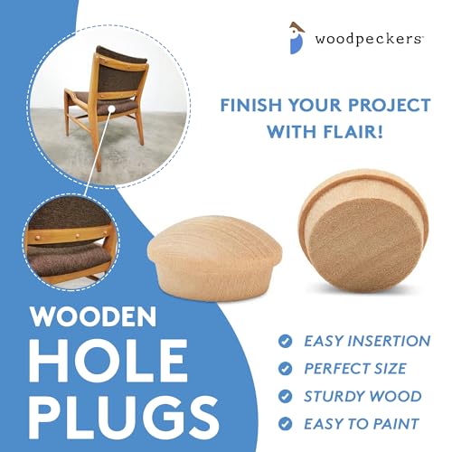 Wood Hole Plugs 1/4 inch, Pack of 100 Maple Button Top Wood Plugs for Screw Holes, by Woodpeckers Woodpeckers