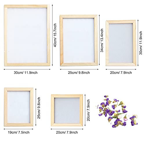 Cayway 11 Pack Paper Making Screen Kit Include 5 PCS Wooden Paper Making Mold Frame, Dried Flowers, Replace Mesh Cloth, Spoon Stirrer and Tweezers Cayway