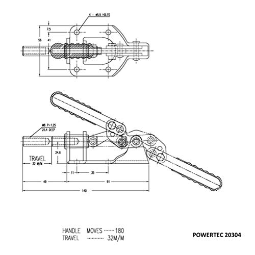 POWERTEC 4PK Toggle Clamp, 300lbs Holding Capacity, 302F Quick Release Push/Pull Clamp for Woodworking Jigs and Fixtures, Pocket Hole Jigs, Welding, POWERTEC