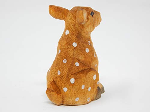 Selsela Spotted Deer - White-Tailed Forest Fawn Reindeer Roe Buck Fallow Doe Miniature Hand-Painted Wooden Carved Ornament Figurine Small Animals Selsela