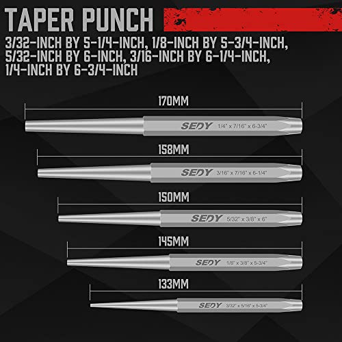 16-Piece Precision Punch & Chisel Set - Taper Punch, Pin Punch, Center Punch, Cold Chisels & Gauge for Versatile Applications SEDY
