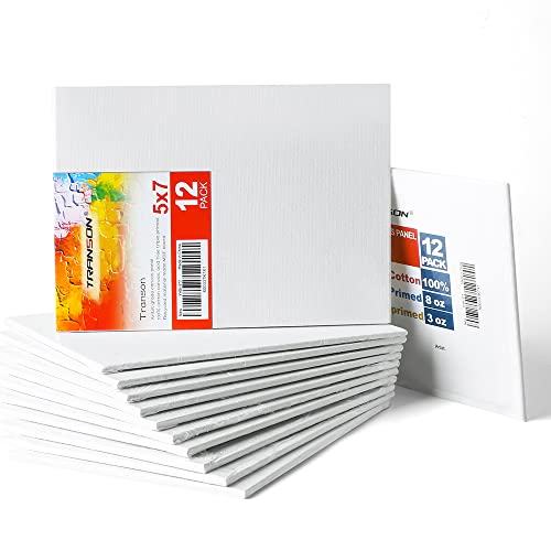 Transon 5x7 Artist Canvas for Painting MDF Board Painting Canvas No Warping 12Pack Acid-Free Primed TRANSON