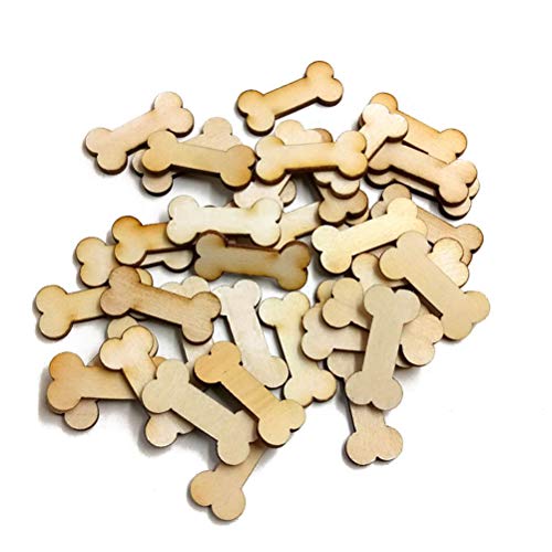 SUPVOX 50Pcs Unfinished Wood Cutouts Dog Bone Shape Natural Wood Pieces for Wood Embellishment DIY Craft SUPVOX