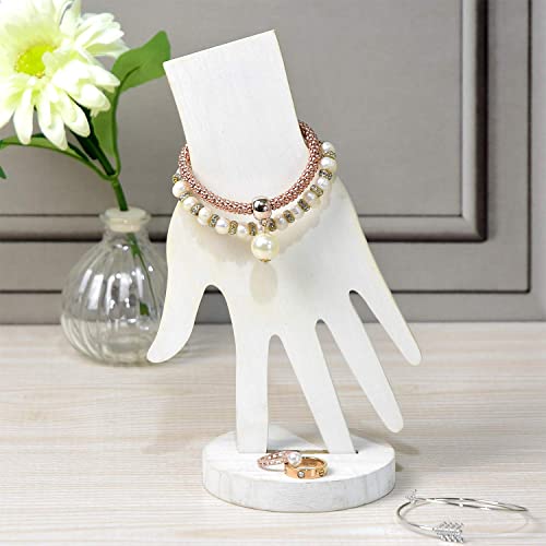 MOOCA 6 Pcs Wooden Hand Form Jewelry Display Set, 2 Way Design for Wall Hanging or Standalone Mannequin Finger Hand Display, Wash White Color MOOCA