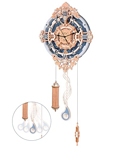 ROBOTIME Clock Wooden Puzzle, 3D Puzzle for Adults Wooden Metal Mechanical Model Clock Kits to Build, Hobbies Gift for Men Aesthetic DIY Decoration ROBOTIME