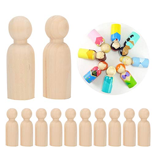 Wooden Peg Dolls Unfinished Wooden Peg Dolls Set Bodies, 10pcs 75mm Unfinished People Shapes Wooden People Figures Angel Dolls for DIY Craft Painting zjchao
