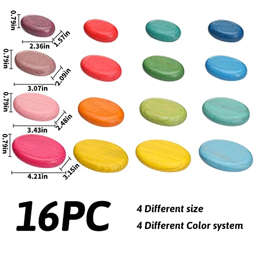 OESSUF 16PCs Stacking Rocks Wooden Stacking Toys Balancing Stacking Stones Wooden Stone Stacking Game for Toddler Wood Sorting Montessori Stacking OESSUF