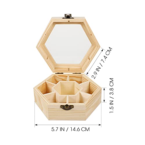 Milisten Unfinished Wood Treasure Chest Wooden Jewelry Boxes Hexagon Storage Case with Locking Clasp for DIY Crafts Graffiti Projects Milisten