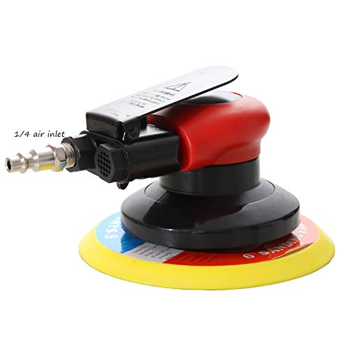 Professional Air Random Orbital Sander, Heavy Duty Dual Action Pneumatic Palm Sander (6 inch, Red) HUAXIU