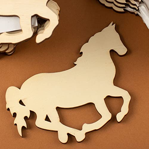 Pack of 36 Unfinished Wood Horse Cutouts - Wooden Western Rodeo Cowboy Cowgirl Galloping Mustang Horse Shapes for Team Mascot Favors, Crafts, and DIY Factory Direct Craft