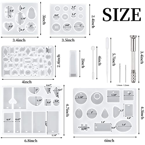 Suhome 73 Pack Resin Earring Mold Jewelry Silicone Resin Molds Making Kits Including Earring, Pendant, Bracelet, Necklace, Button Silicone Resin Suhome