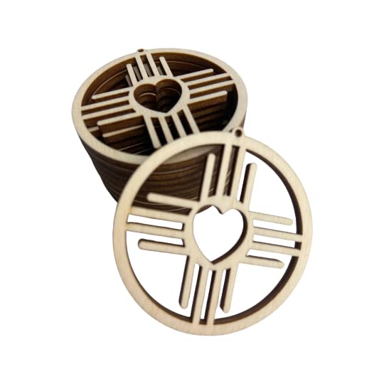 12 Pieces Unfinished Round Wood New Mexico Zia Sun Symbol Dangle Earring Jewelry Blanks Charms Ornaments Shape Crafts Made in Texas (1.75") Texan Wood Crafts