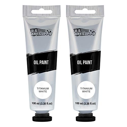 U.S. Art Supply Artists Oil Color Paint, Titanium White, 2 Extra-Large 100ml Tubes - Professional Grade, Excellent Tinting Strength, Mixable - U.S. Art Supply