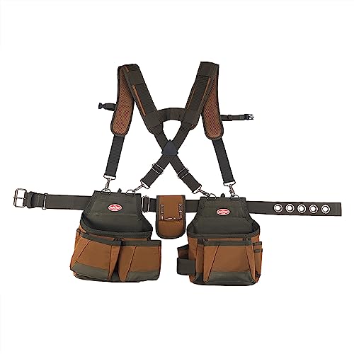 Bucket Boss - AirLift Tool Belt with Suspenders, Tool Belts - Original Series (50100) with 12 pockets, Brown , 52 Inch Bucket Boss